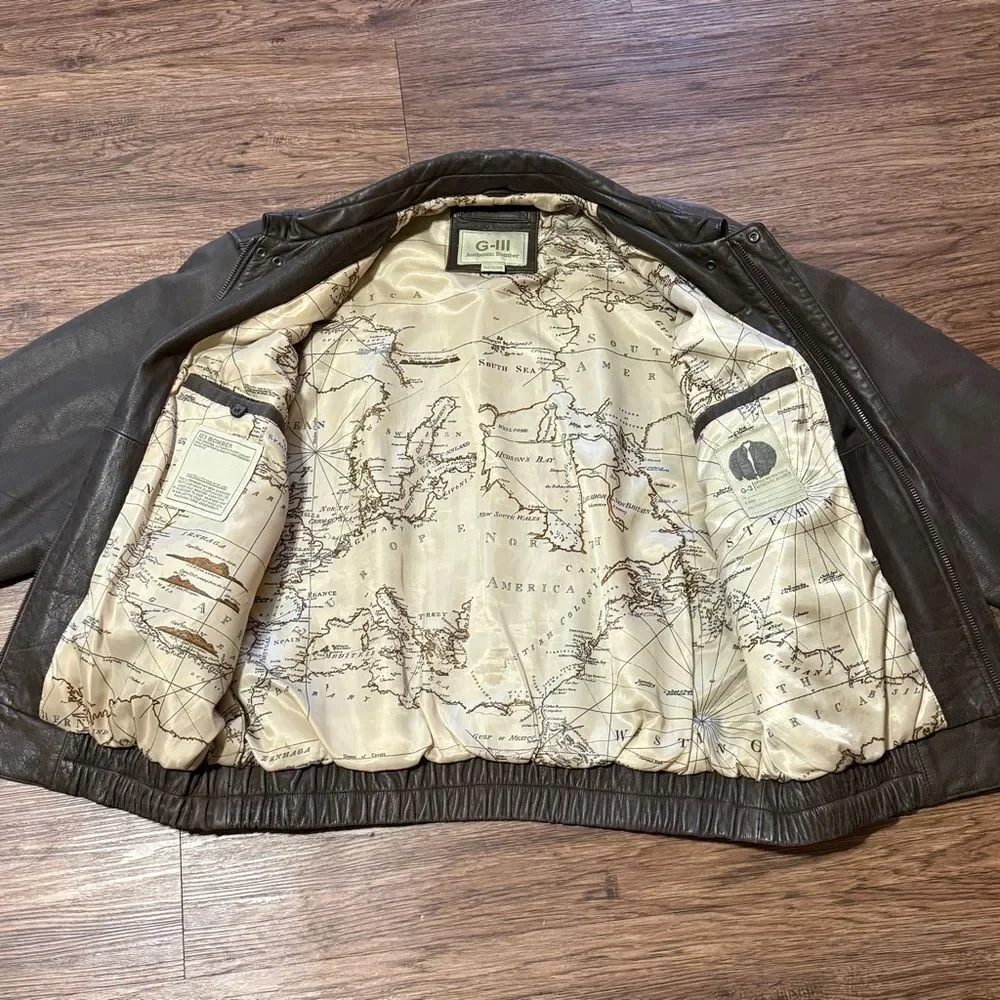 Vintage G-III Zip Up Leather Authentic Bomber Jacket Brown Size Medium
